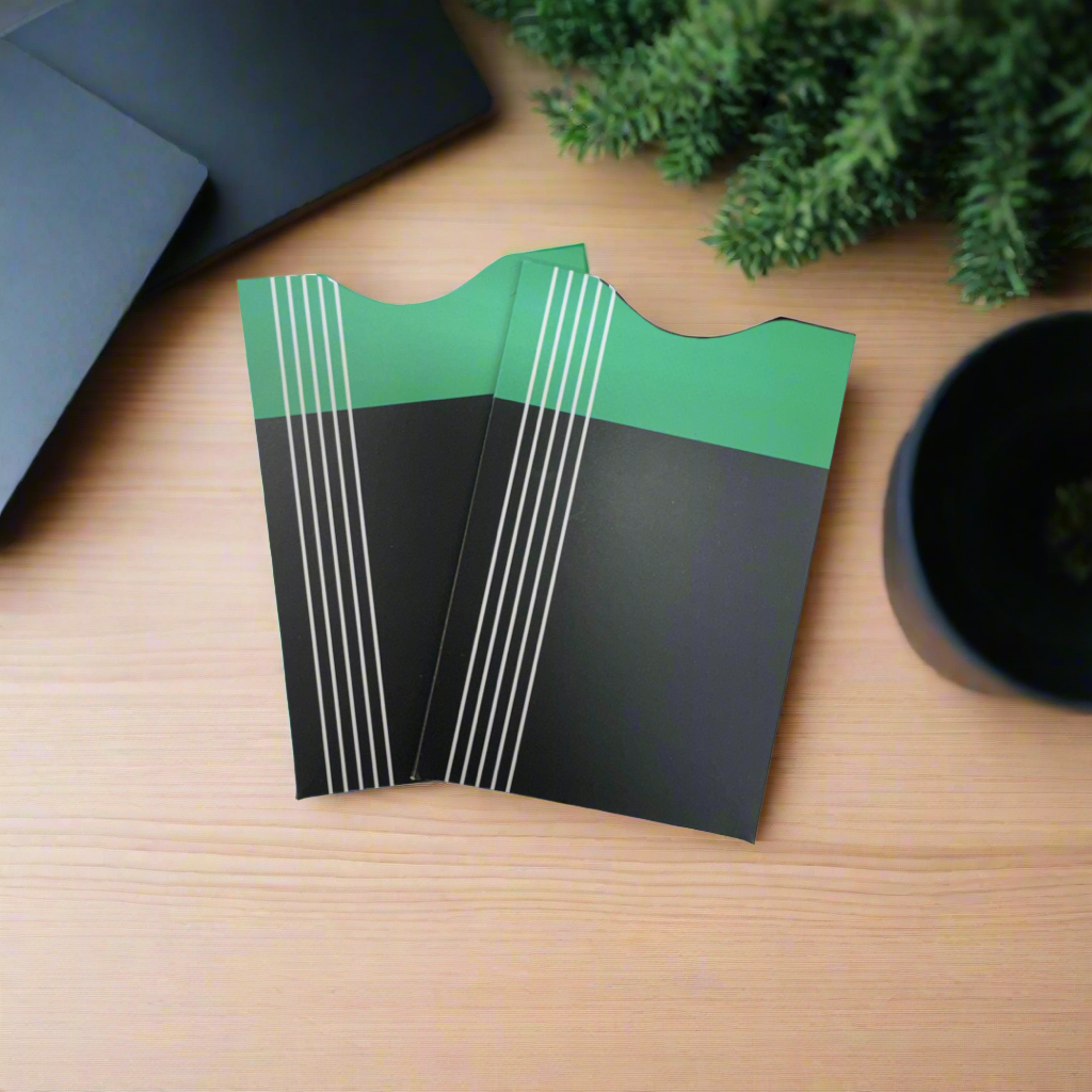 RFID Blocking Credit Card Sleeves (2 Pack)- Abstract Collection Green Black Stipe- Vertical
