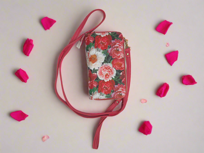 Buxton Trudy Everywhere Wallet on a String-Vegan Hot Pink with Roses