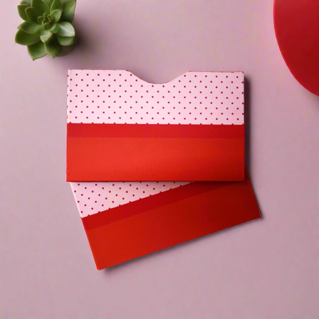 RFID Blocking Credit Card Sleeves (2 Pack)- Abstract Collection Red Pink Dots- Horizontal