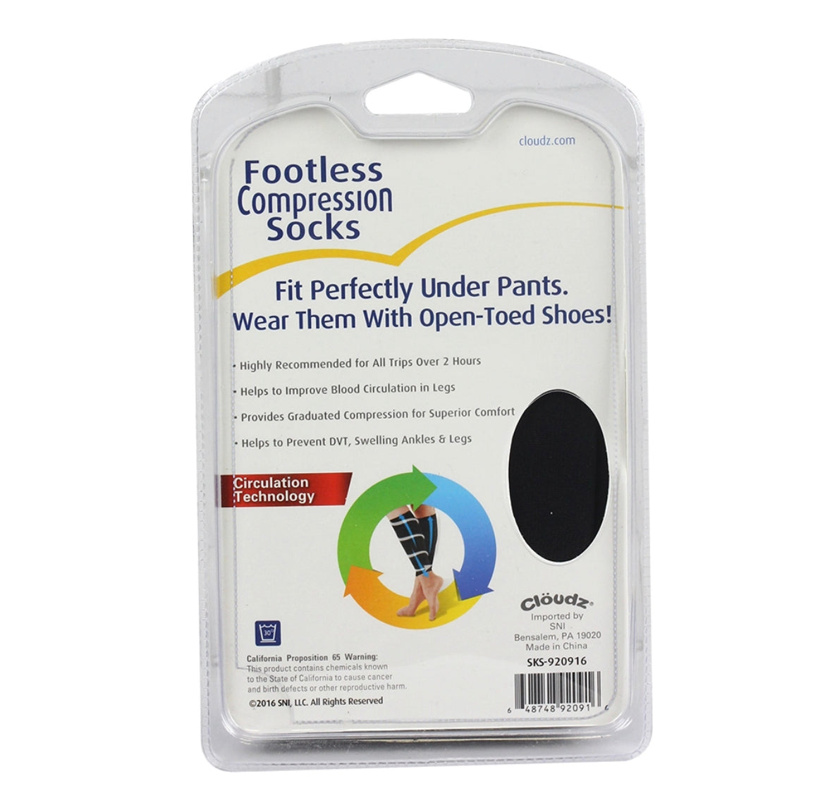 Cloudz Footless Compression Socks- Size L/XL - Black