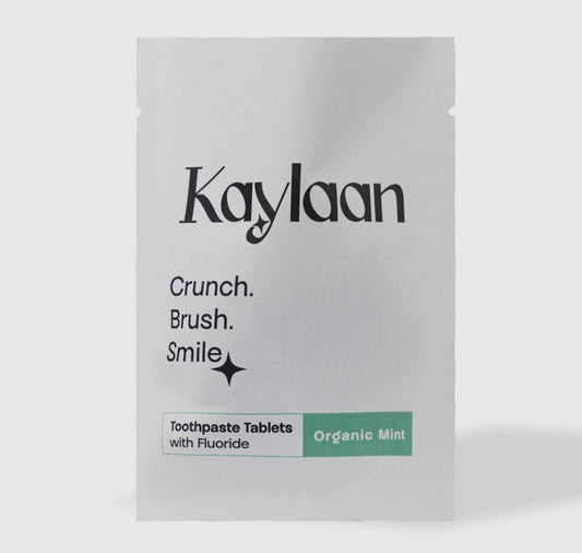 Kaylaan - 90 tabletas de pasta de dientes de viaje - Menta con flúor - Bolsa de recambio (compatible con TSA 3-1-1)
