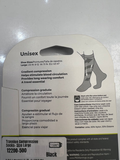 Travelon- Unisex Compression Socks - 12200-500- Large- Black
