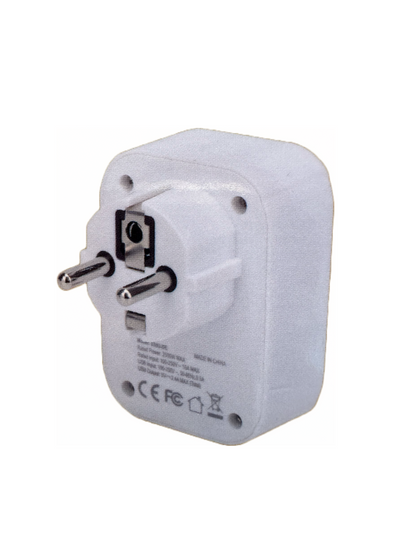 European Grounded Adapter Plug With 2 USB-A 3 USB-C