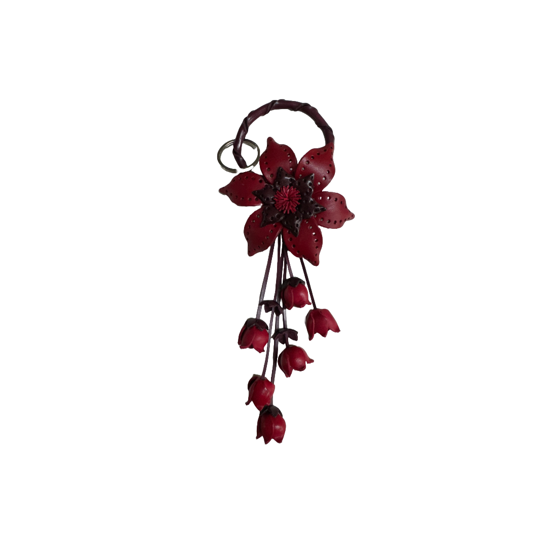 Leather Bag Charm/Keychain- Petunia