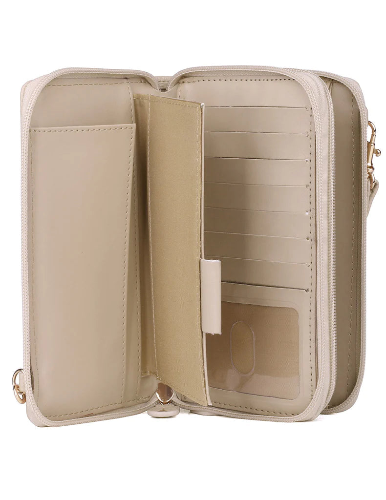 En oferta: bolso tipo billetera con organizador con doble cremallera RFID texturizado Julia Buxton