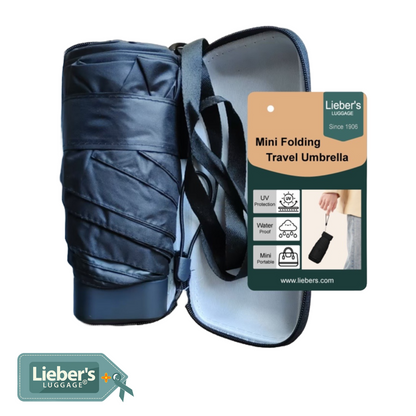 Lieber's Luggage® Lab - Mini Folding Travel Umbrella With Storage Case- Legacy Travel Accessories