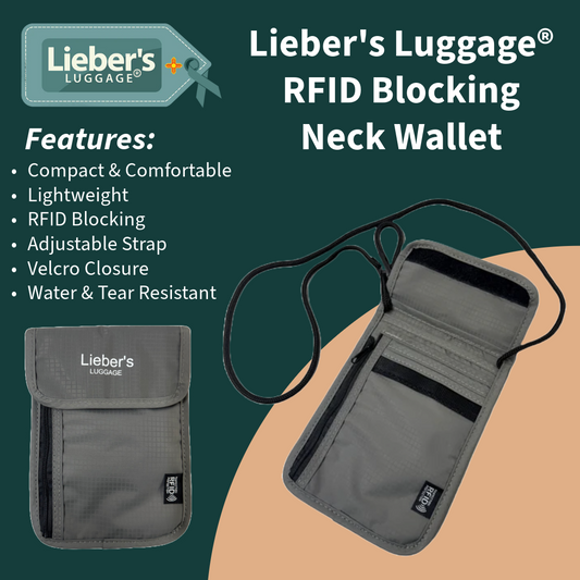 Lieber's Luggage® Lab - RFID Blocking Hidden Neck Wallet- Legacy Travel Accessories Grey Black