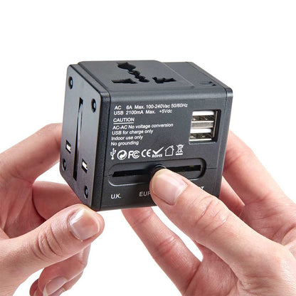 International Adapter Cube with Dual USB Chargers