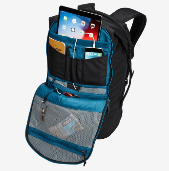 Mochila grande con compartimiento para laptop, cuadros azul