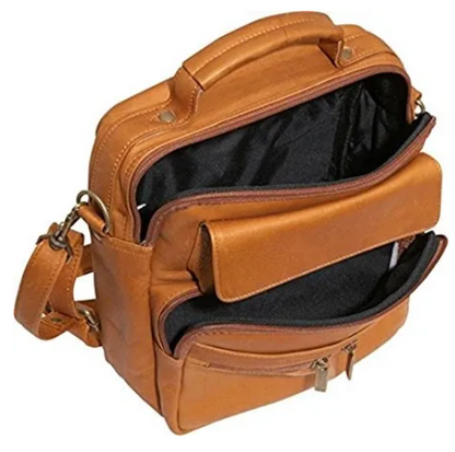 David King & Co. 454 Leather Large Cross Body Bag With Top Handle- $140 Tan