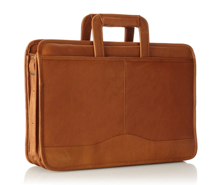 David King & Co. 134 Leather Triple Gusset Drop Handle Zippered Briefcase Tan