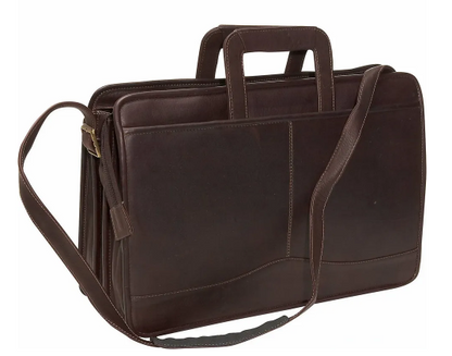 David King & Co. 134 Leather Triple Gusset Drop Handle Zippered Briefcase Cafe