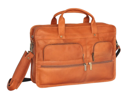 David King & Co. 171 Leather Multi Pocket Zippered Briefcase with Single Gusset Tan