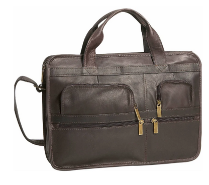 David King & Co. 171 Leather Multi Pocket Zippered Briefcase with Single Gusset Cafe