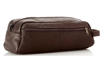 David King & Co. Large Leather Toiletry/Shave Bag Cafe