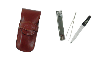 Toscana Leather - Solingen- 3 Implements In A Flap Case (nail clipper, tweezers & nail file) Whiskey