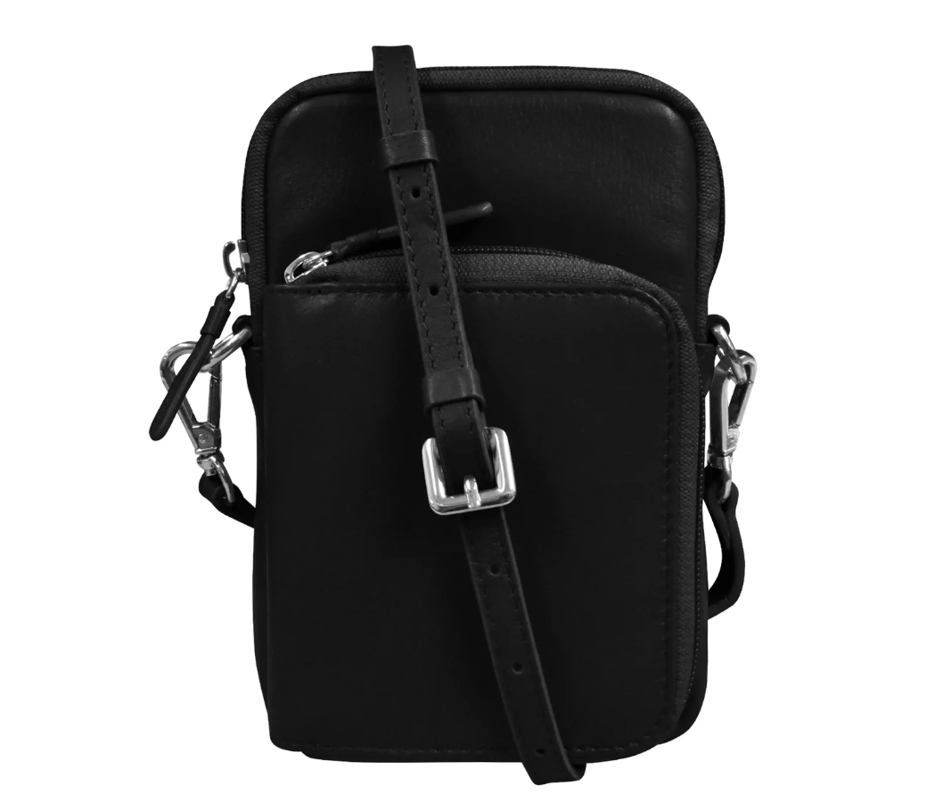 ili New York Leather Zip Around Phone Bag w/ RFID Black