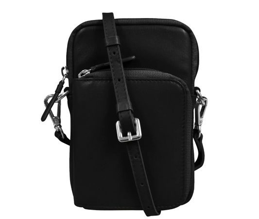 ili New York Leather Zip Around Phone Bag w/ RFID Black