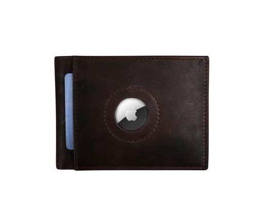 ili New York Leather Bifold Wallet w/ Airtag Holder and RFID Chocolate Distressed
