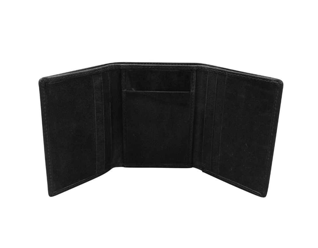 ili New York Leather Trifold Wallet w/ Back ID and RFID Black