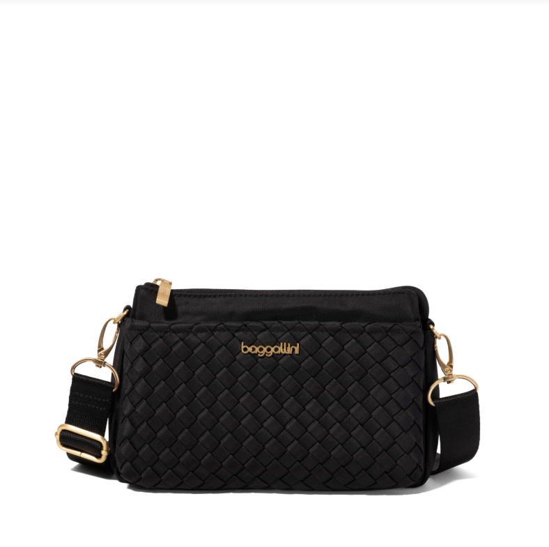 Baggallini Perry Woven Crossbody with RFID Black Woven Twill