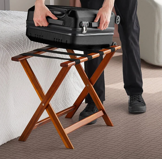 Lancaster Table & Seating Walnut Wood Folding Luggage Rack - In-Store Pickup Only