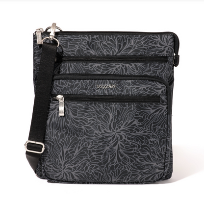 Baggallini Out And About RFID Crossbody Midnight Blossom Print