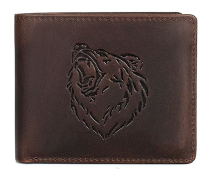 Karla Hanson AMERICA WILD RFID Leather Bifold Wallet Brown Bear