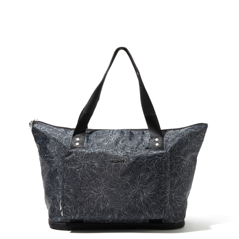 Baggallini Carryall Expandable Packable Tote w/ Trolley Sleeve Midnight Blossom Print