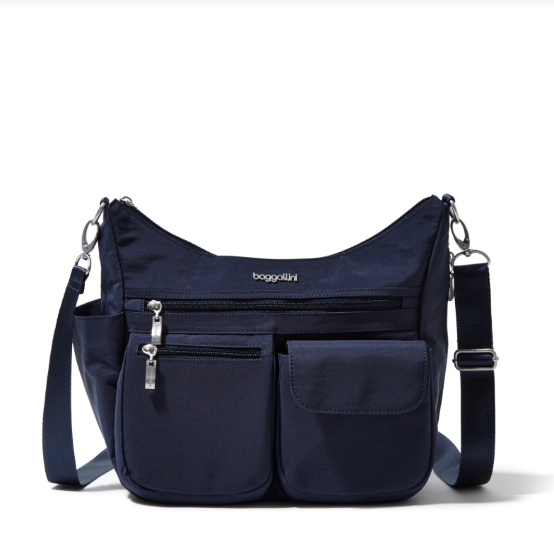 Baggallini Modern Everywhere Hobo Crossbody w/ Trolley Sleeve & RFID Wristlet Wallet French Navy