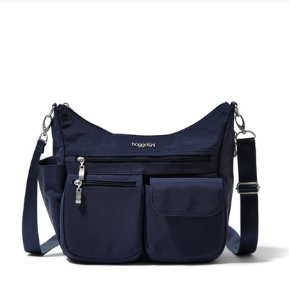Baggallini Modern Everywhere Hobo Crossbody w/ Trolley Sleeve & RFID Wristlet Wallet French Navy