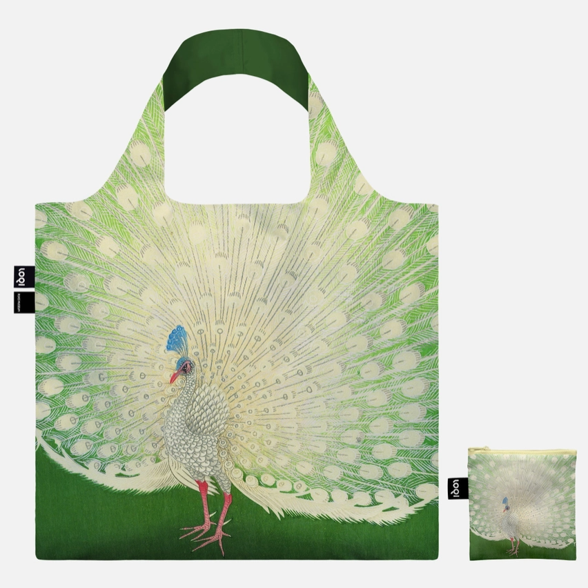 LOQI Packable Shopping Tote Ohara Koson Peacock