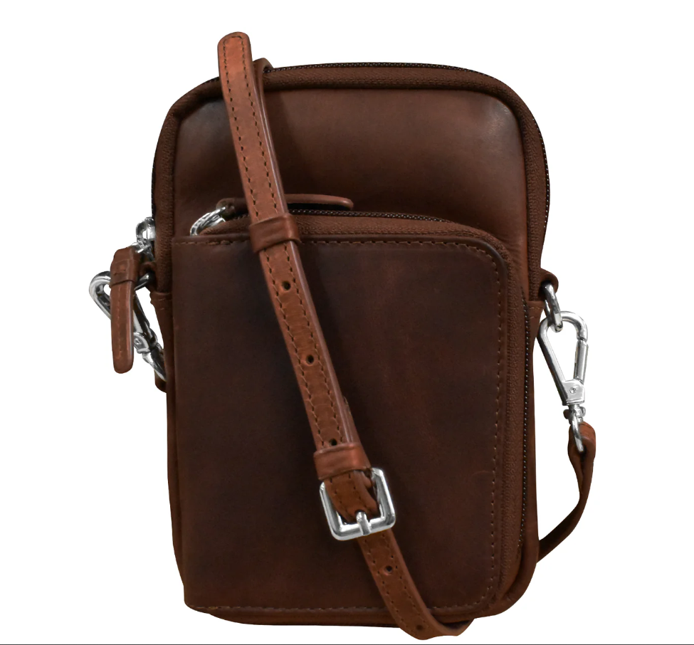 ili New York Leather Zip Around Phone Bag w/ RFID Rustic Brown