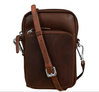 ili New York Leather Zip Around Phone Bag w/ RFID Rustic Brown