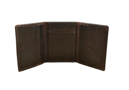 ili New York Leather Trifold Wallet w/ Back ID and RFID Chocolate Distressed