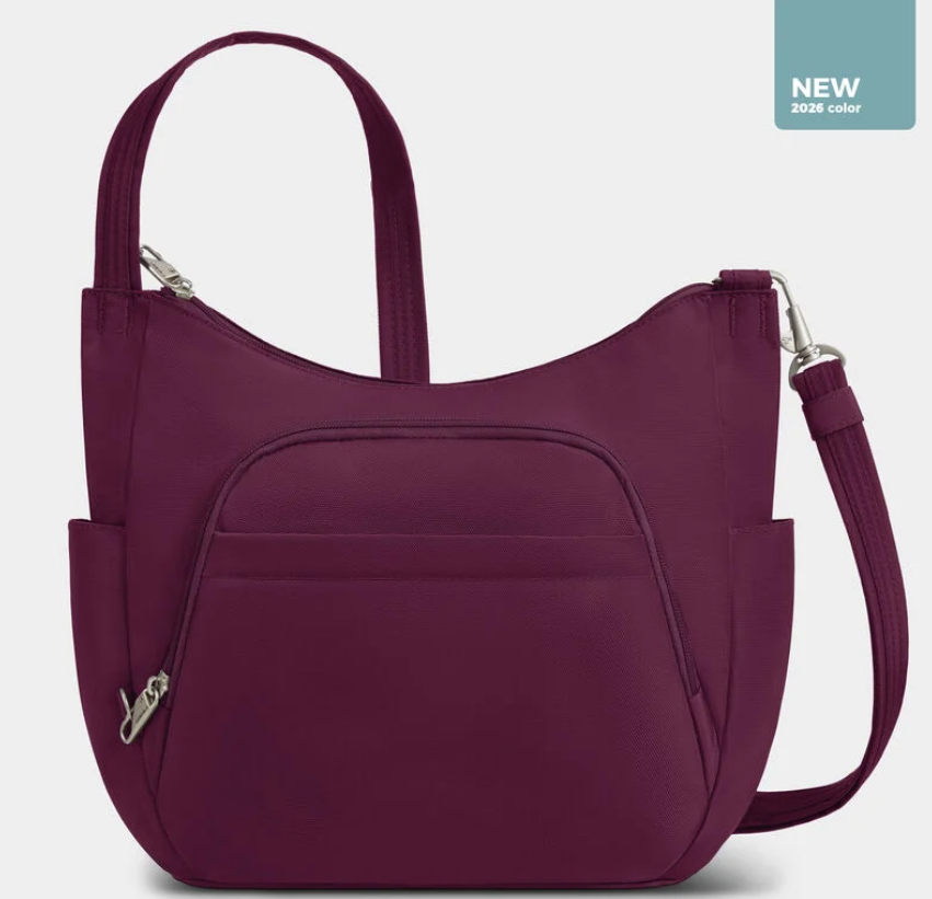 Travelon RFID Anti-Theft Classic Crossbody Bucket Bag Burgundy