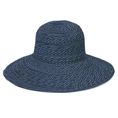 Wallaroo Packable Hat - Scrunchie UPF 50+ Navy White Dots Medium