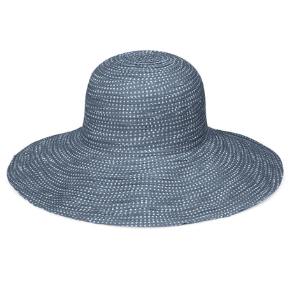 Wallaroo Packable Hat - Scrunchie UPF 50+ Slate Blue White Dots Medium