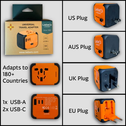 Lieber's Luggage® Ultimate International Travel Adapter Orange Black
