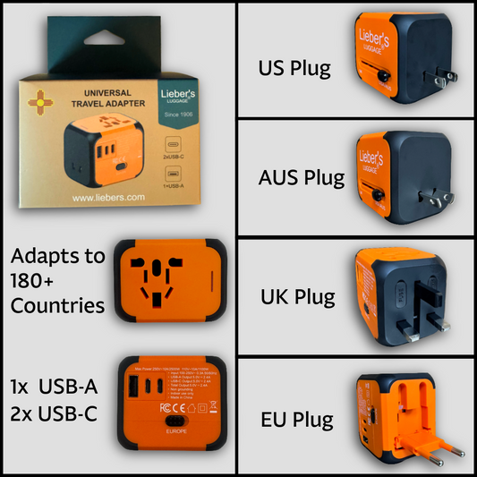 Lieber's Luggage® Ultimate International Travel Adapter Orange Black