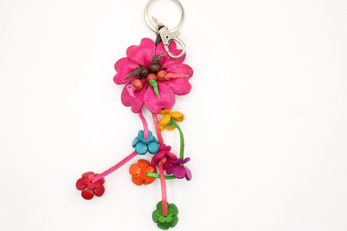 Leather Bag Charm/Keychain- Zinnia