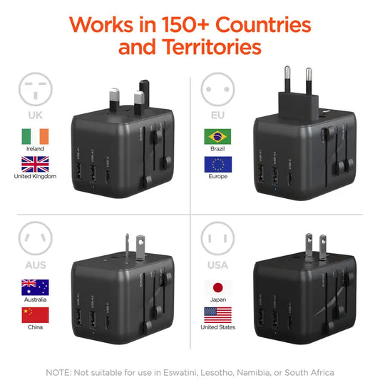 Hypergear Worldcharge Universal Travel Adapter with Usb-C Black