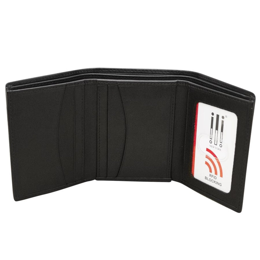 ili New York RFID Trifold Leather Wallet Black