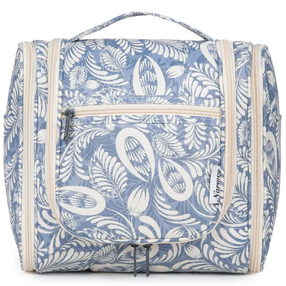 WANDF Large Hanging Toiletry Bag With Handle Blue Leaf
