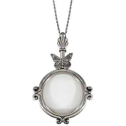 The Tizana 6x Magnifying Glass Pendant Necklace Butterfly Antique Silver