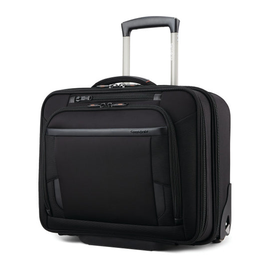 SAMSONITE PRO RFID Mobile Office 2-Wheeled Zippered Briefcase/Suitcase w/ trolley sleeve passthrough Black
