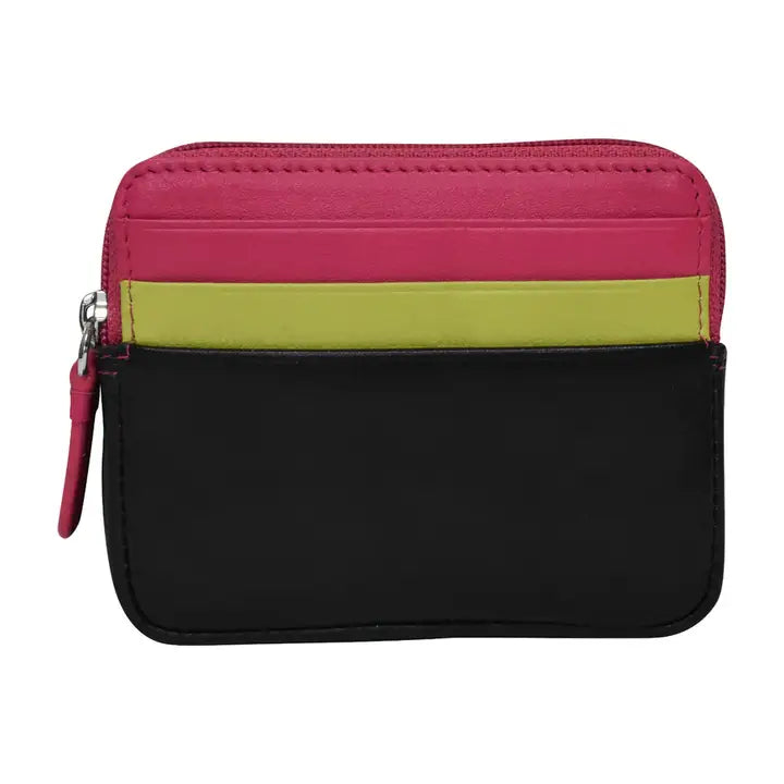 ili Zip Card Case Compact Leather RFID Wallet with Keyring- 7103