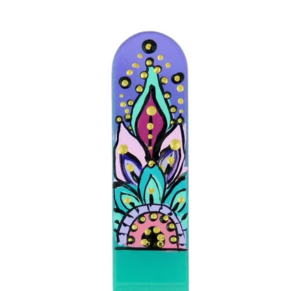 Czech Glass Nail File - Small- Hand Painted Mandela (Violet Aqua)