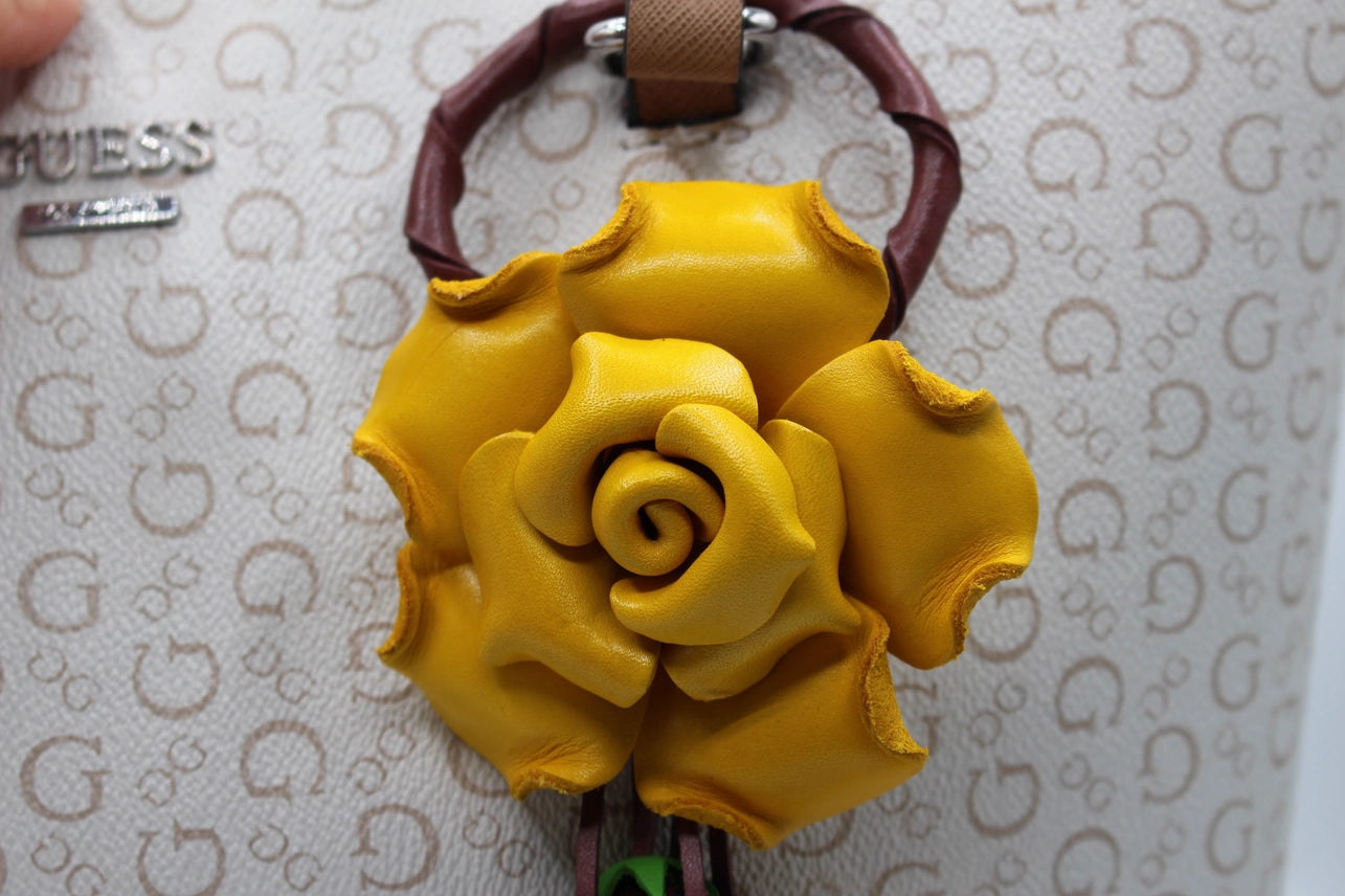 Leather Bag Charm/Keychain- Rose