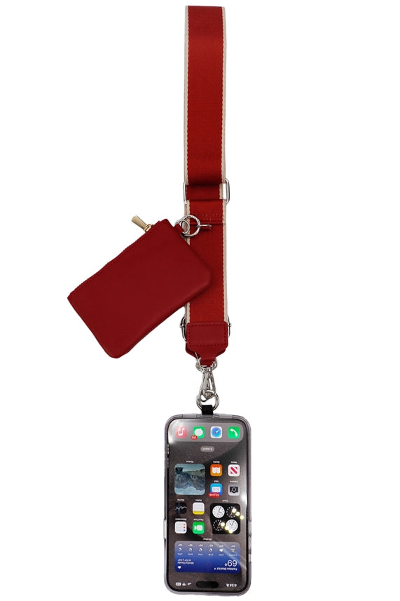 Smartphone Crossbody Lanyard With Detachable Zippered Pouch Red